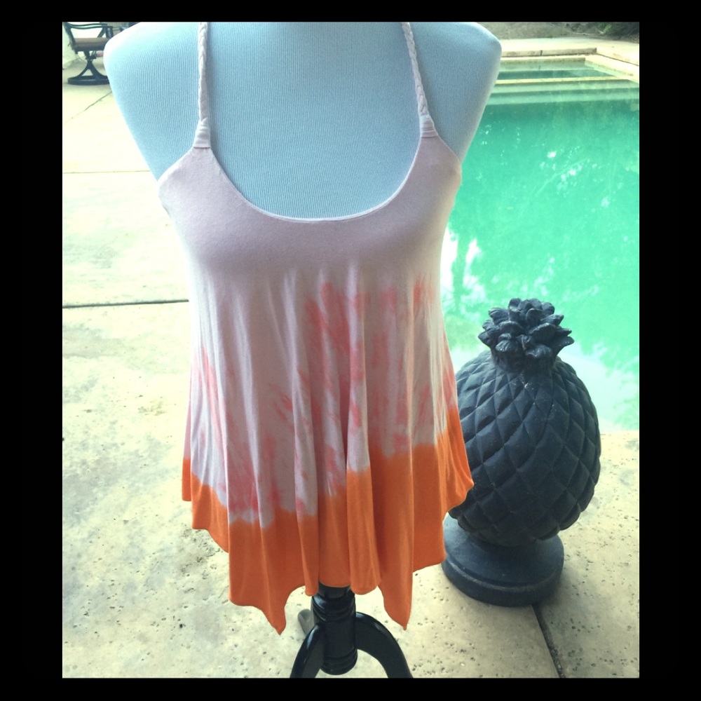 Sky Pink and Orange Tie-Dye Flowy Tank Top
